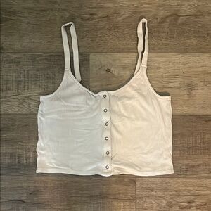 RVCA White Cropped Buttoned Tank Top